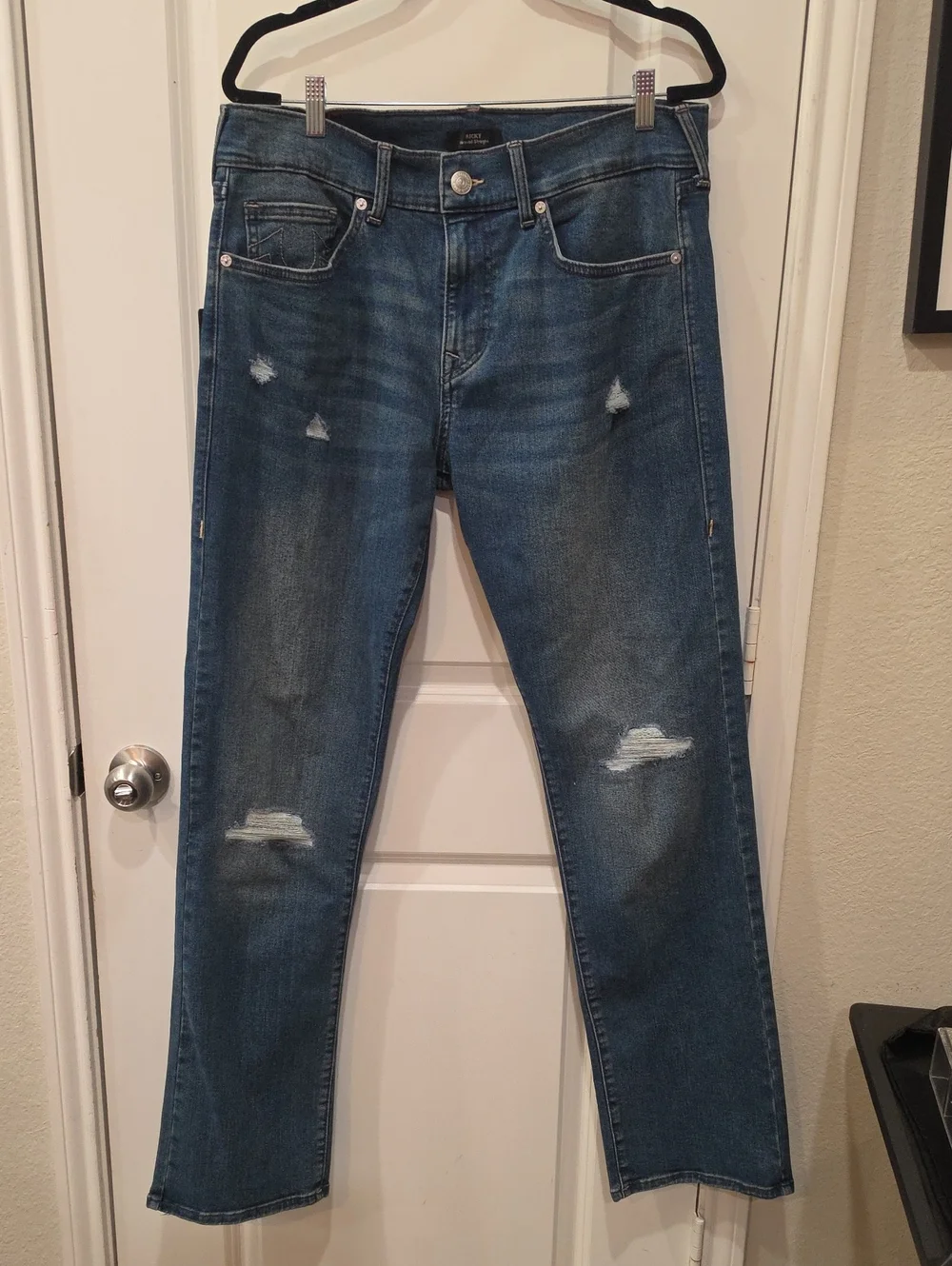 True Religion Ricky RIP Repair Straight Jeans- Medium Blue Comet Wash